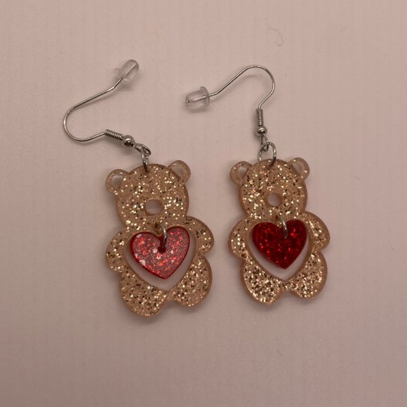 ⭐️❤️ FREE Bear Animal Valentines Love Chic Glam Heart Trendy Artsy Drop Earrings - Picture 6 of 7
